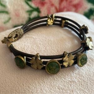 Vintage Y2K Lucky Millennial Jewelry 90’s 2000’s Corded Clover Bracelet Fossil